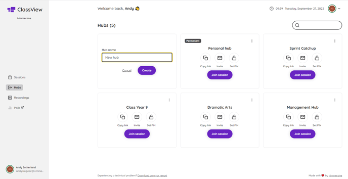 create a new hub - non admin